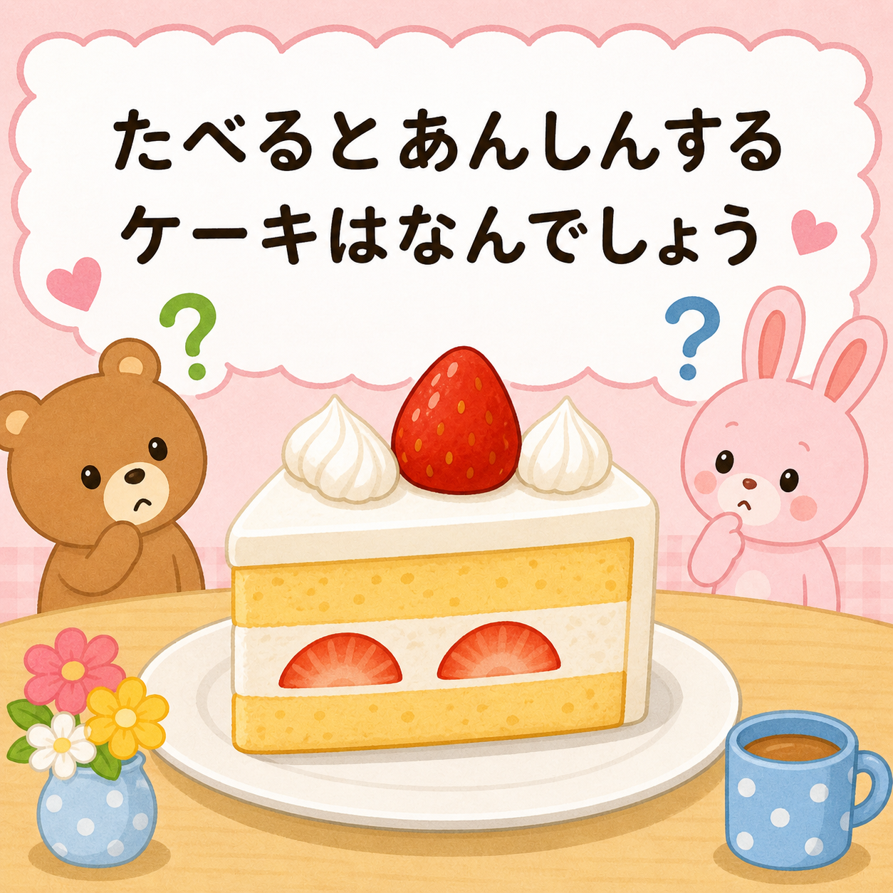 【幼児向け なぞなぞ】Q134 たべるとあんしんするケーキはなんでしょう